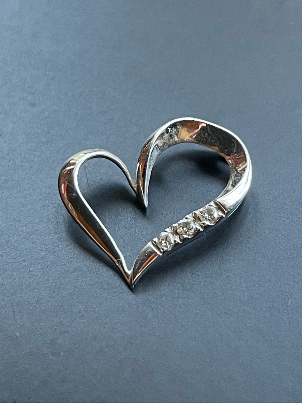 Zales Silver Heart Pendant with Three Sparkling Stones - Silver